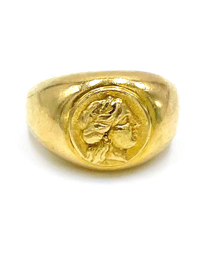 Pre-owned 18K Yellow Gold Gypsy Style Domed Ring