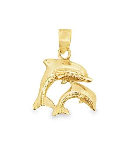 14K Yellow Gold Mother Child Dolphin Charm