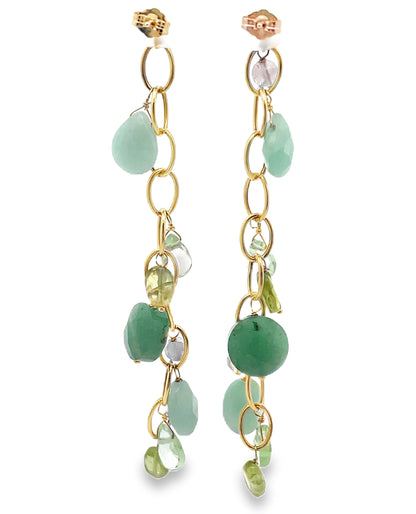 Drop Earrings Multicolor Green and Purple in 14K Yellow Gold
