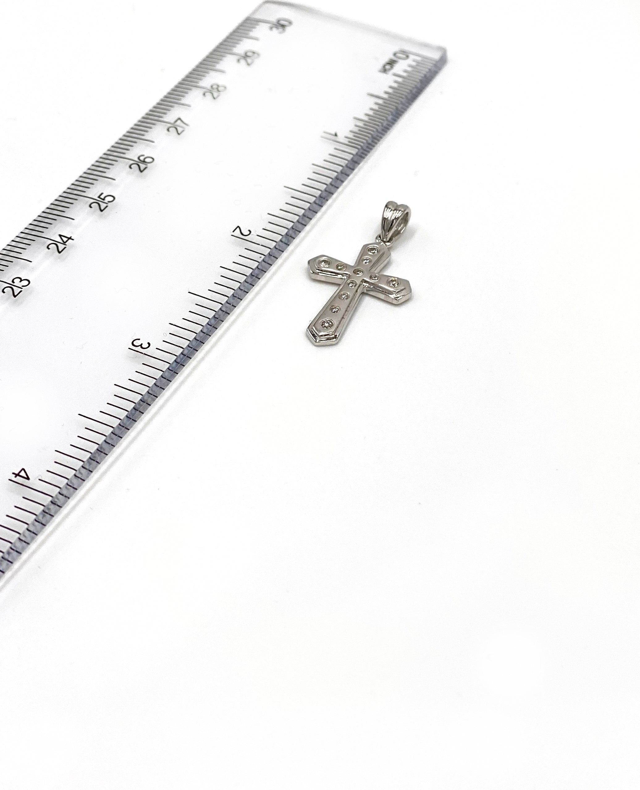 14K White Gold Diamond Cross