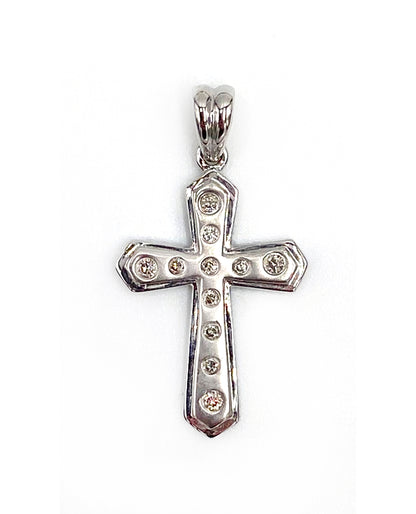 14K White Gold Diamond Cross