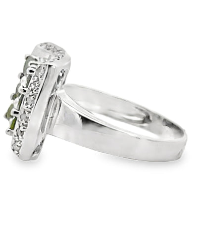 Curved Peridot & Diamond Ring in 14K White Gold