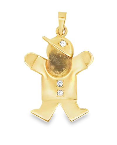 14K Yellow Gold Boy with Hat Pendant Charm with Diamonds