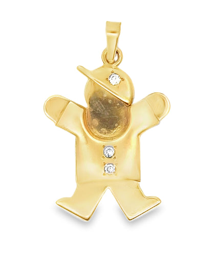 14K Yellow Gold Boy with Hat Pendant Charm with Diamonds