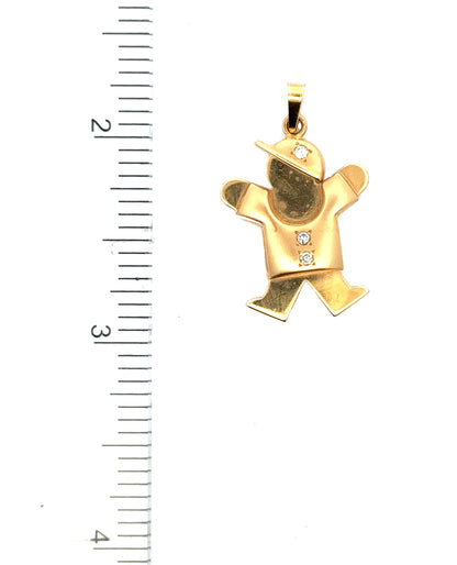 14K Yellow Gold Boy with Hat Pendant Charm with Diamonds