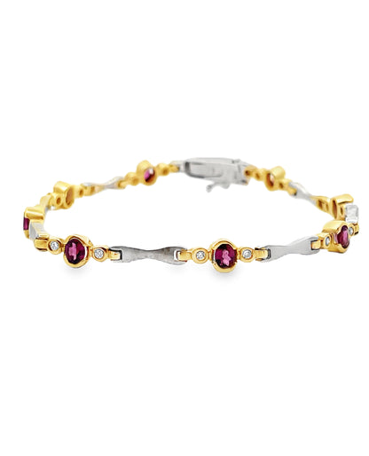 14K Two Tone Gold Rhodolite Bracelet