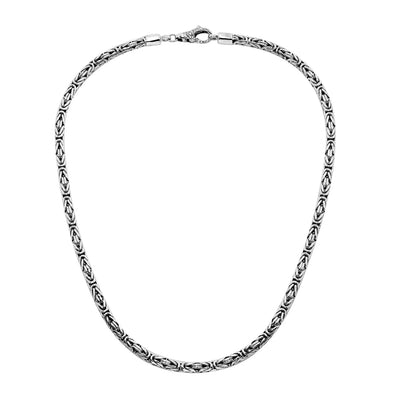 Sterling Silver 5mm Hand Crafted Byzantine Style Chain with Large Lobster Clasp, 22 inches