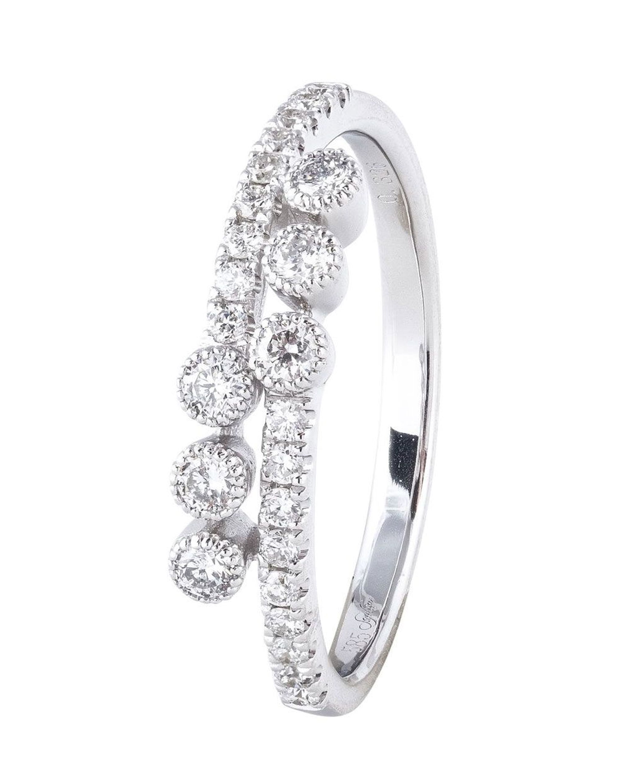 Bypass Ring with Round Diamonds in 14K White Gold