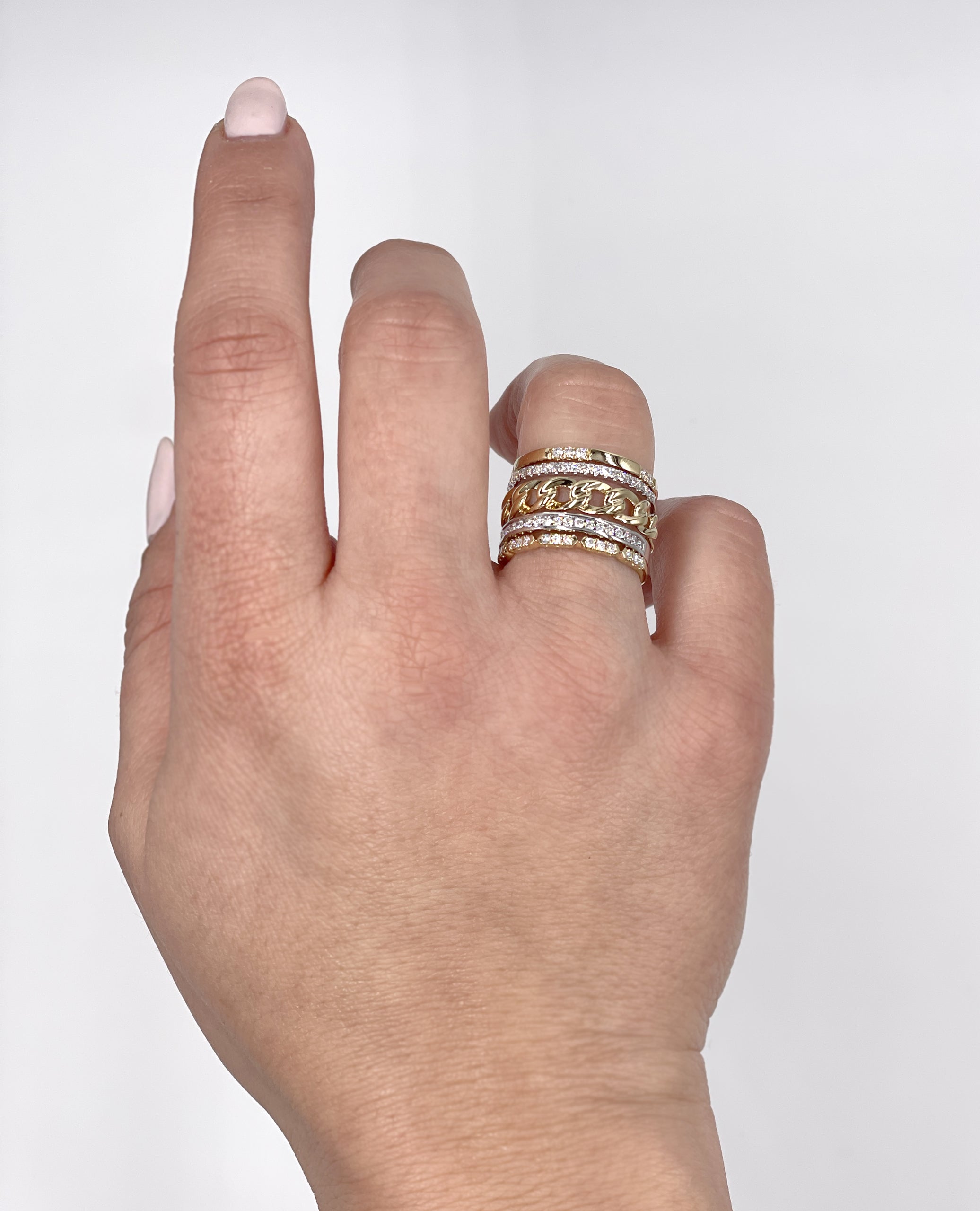 14K Two Tone Multi Band Ring with Diamonds