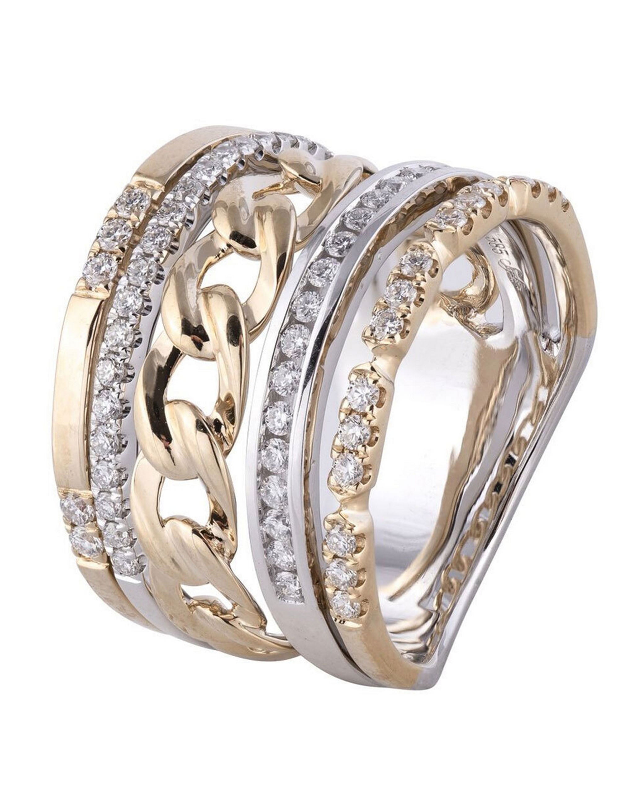 14K Two Tone Multi Band Ring with Diamonds