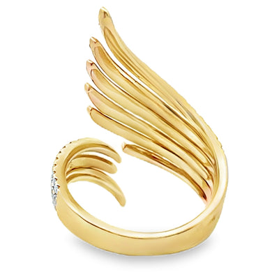 14K Yellow Gold Asymmetric Feathered Ring With Round Diamonds Totaling 1.37 Carats