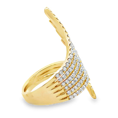 14K Yellow Gold Asymmetric Feathered Ring With Round Diamonds Totaling 1.37 Carats