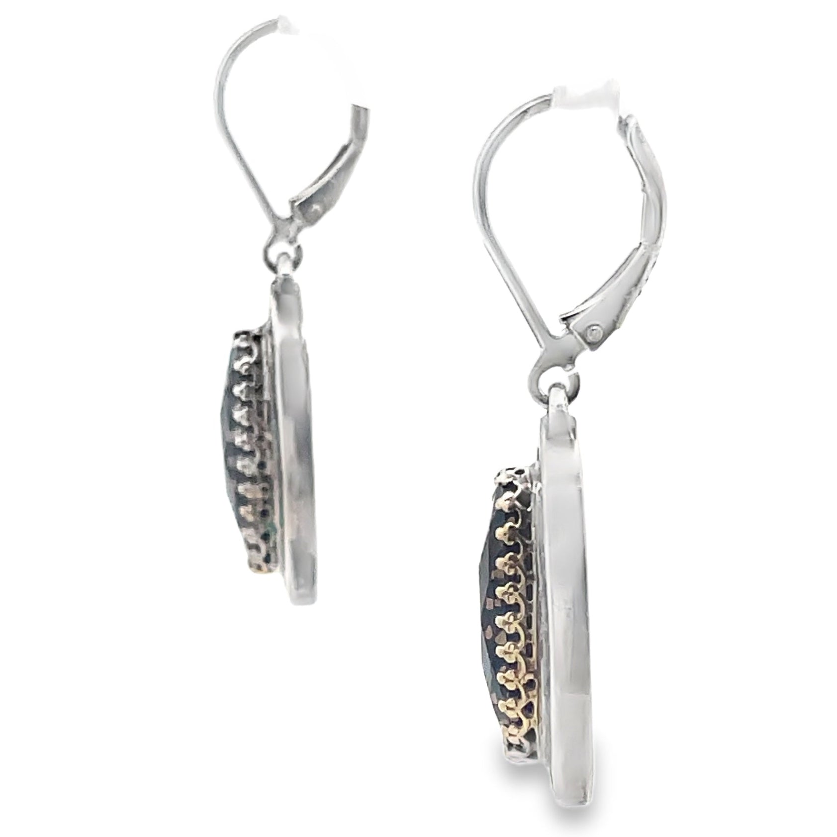 Sara Blaine Sterling Silver Drop Earrings with 18K Yellow Gold Accents and Oval Smoky Topaz