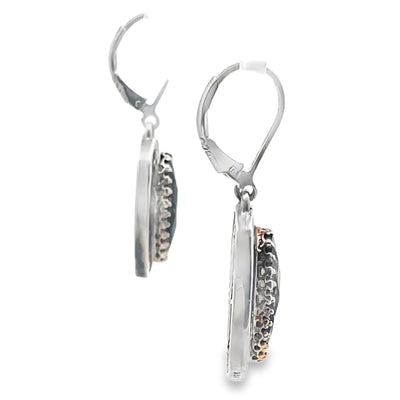 Sara Blaine Sterling Silver Drop Earrings with 18K Yellow Gold Accents and Oval Smoky Topaz