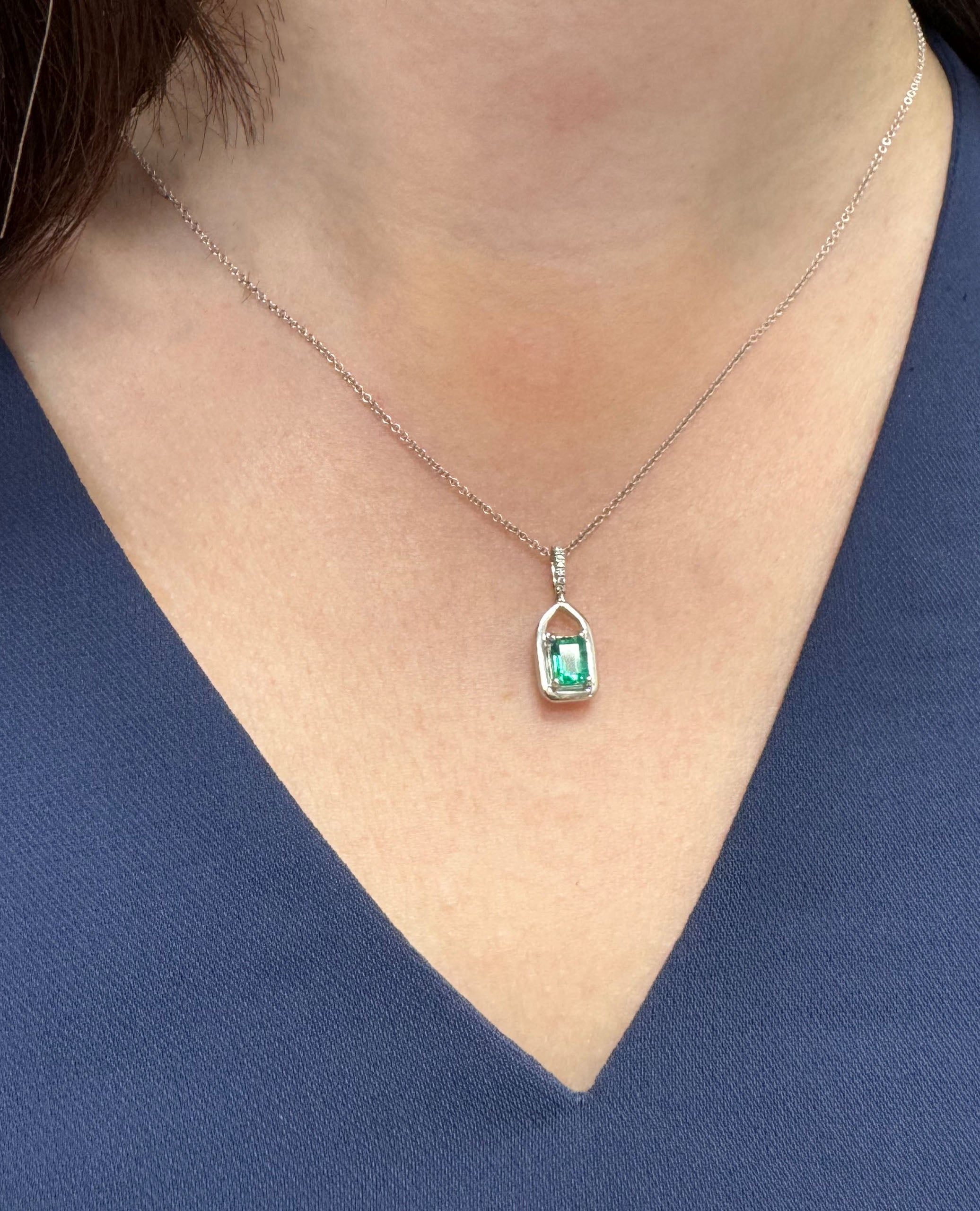 18K White Gold 'Recarlo' Necklace with Center Emerald & Diamonds