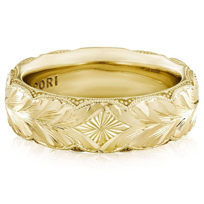 Tacori, Founder's Collection, High Polish Wheat Hand Engraved Wedding Band in 18K Yellow Gold