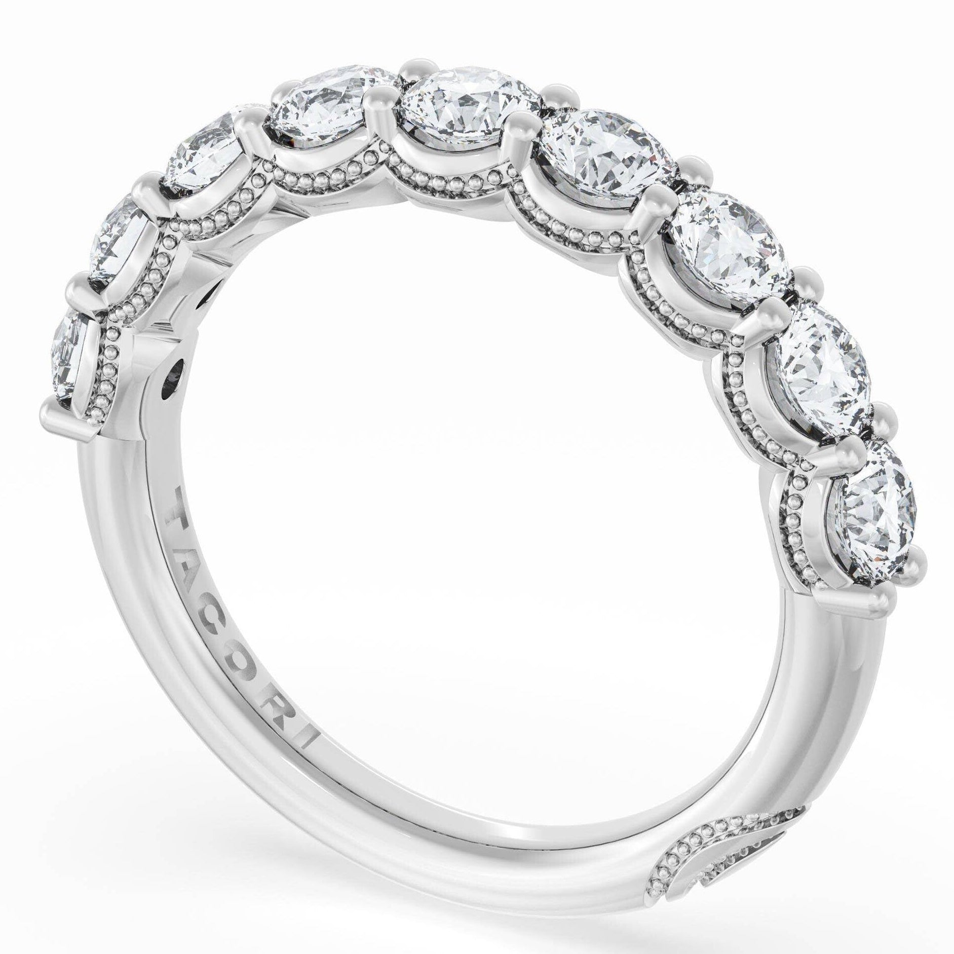 Tacori 415 Founder's Collection 14K White Gold, Half Way Around Band Ring with 1.30 Carats Round Natural Diamonds
