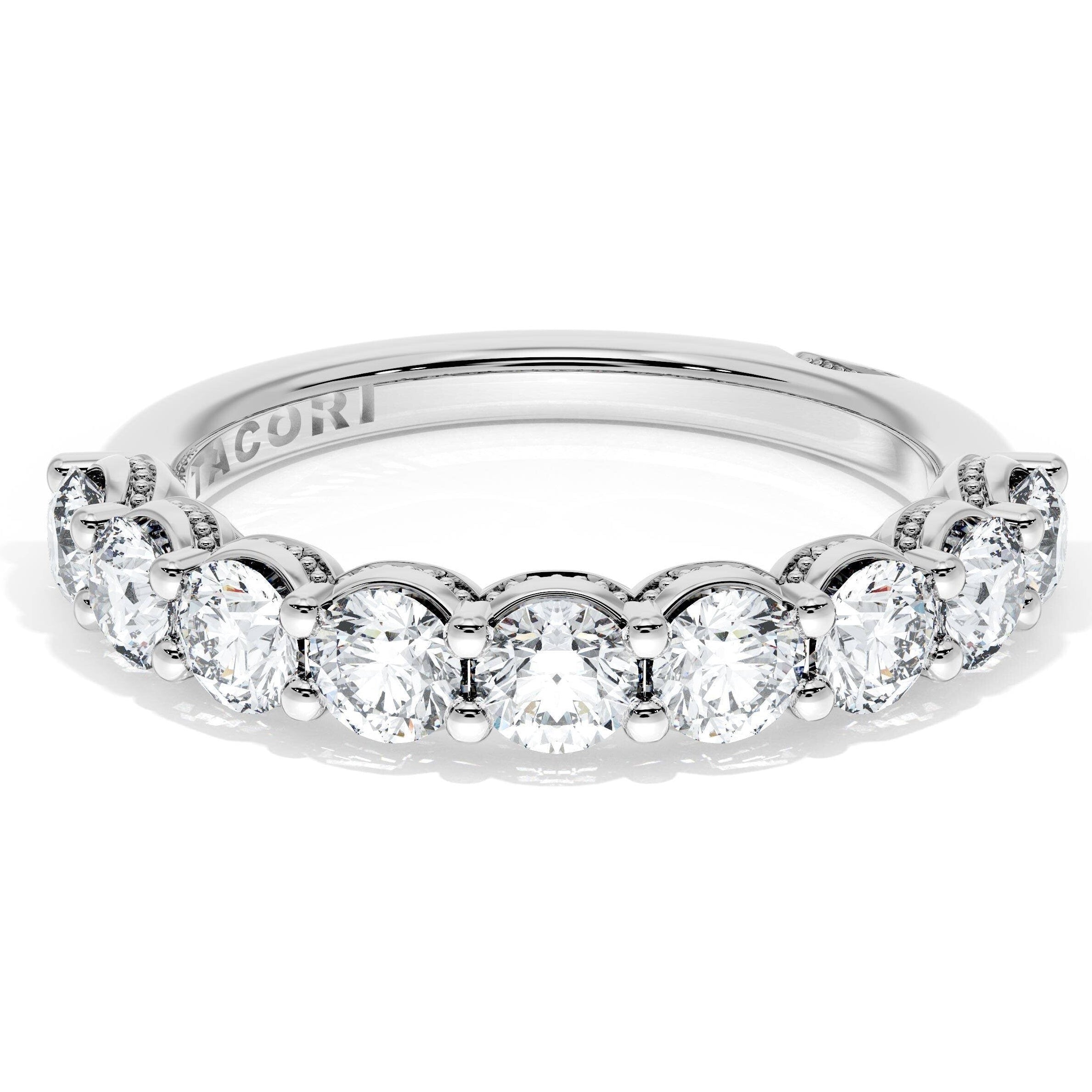Tacori 415 Founder's Collection 14K White Gold, Half Way Around Band Ring with 1.30 Carats Round Natural Diamonds
