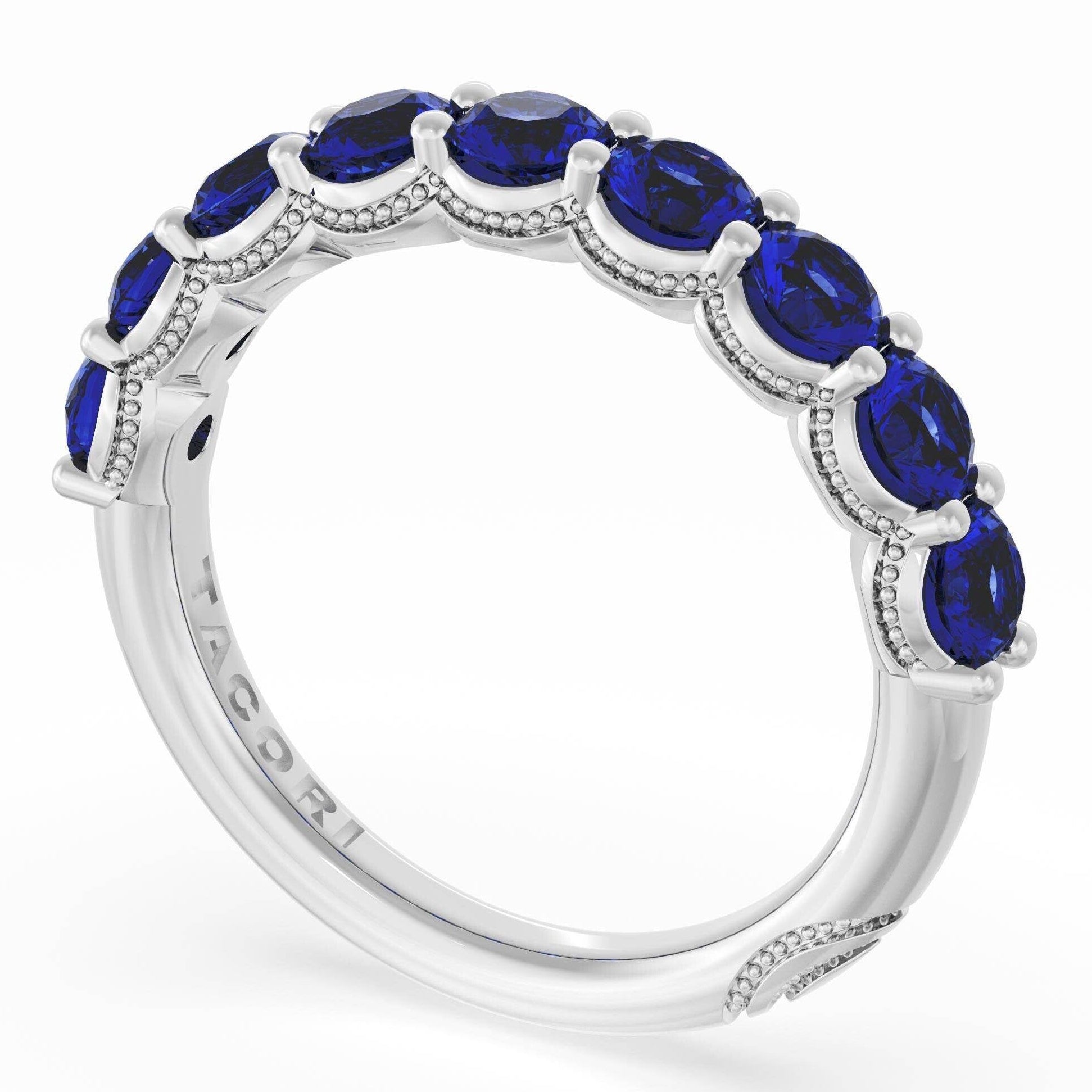 Tacori 415 Founder's Collection 14K White Gold, Half Way Around Band Ring with 1.45 Carats Round Sapphires