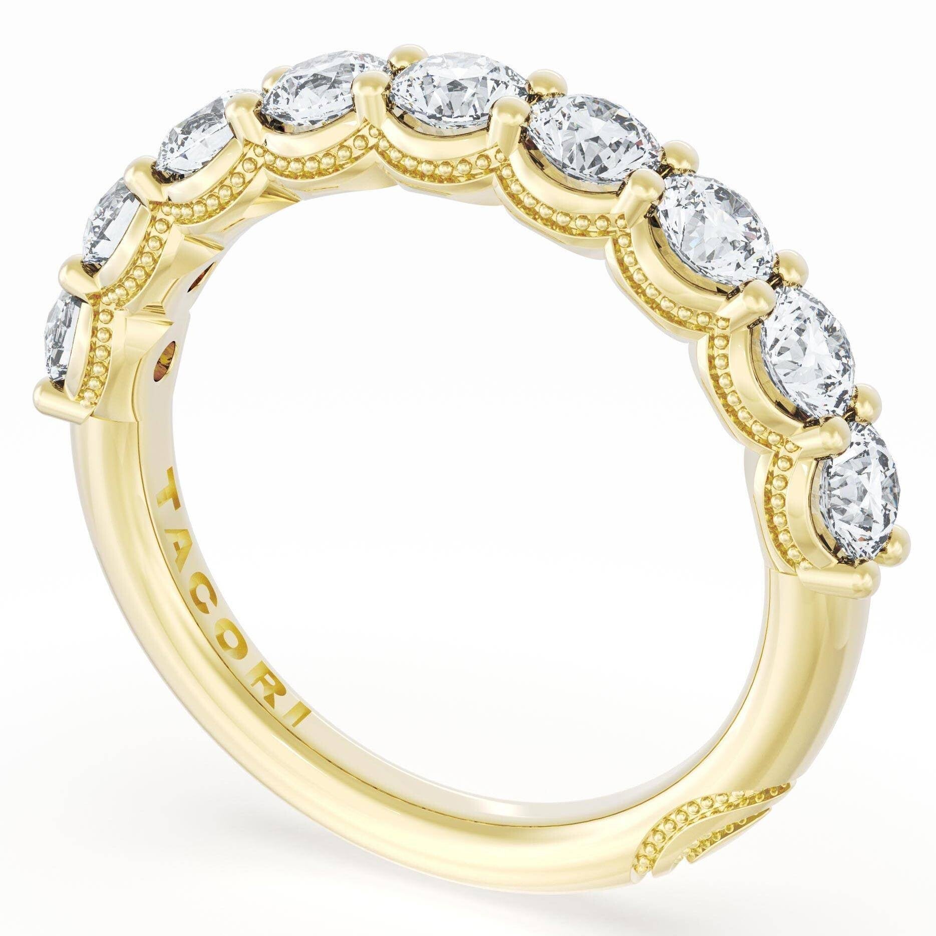 Tacori 415 Founder's Collection 14K Yellow Gold, Half Way Around Band Ring with 1.30 Carats Round Natural Diamonds
