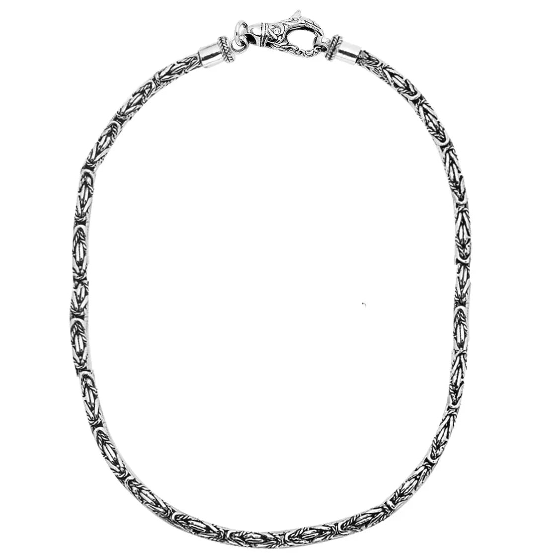 Sterling Silver 6mm Hand Crafted Byzantine Chain Necklace with Twisted and Plain Weaving, with Large Lobster Lock, 22 Inches