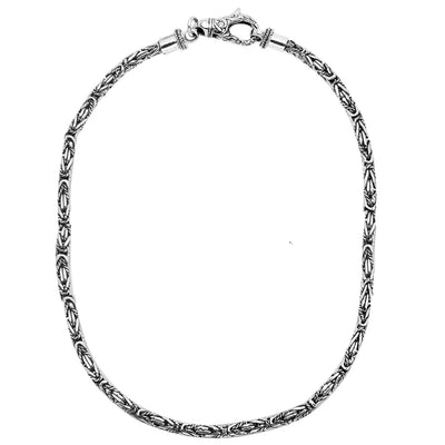 Sterling Silver 6mm Hand Crafted Byzantine Chain Necklace with Twisted and Plain Weaving, with Large Lobster Lock, 22 Inches