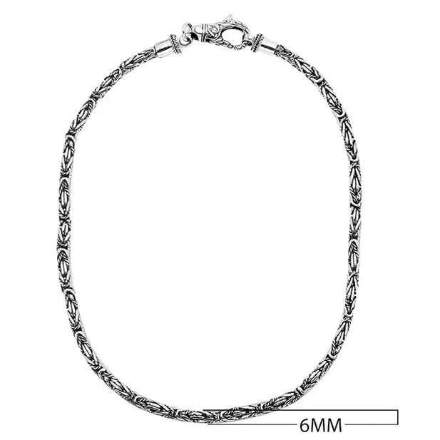 Sterling Silver 6mm Hand Crafted Byzantine Chain Necklace with Twisted and Plain Weaving, with Large Lobster Lock, 22 Inches