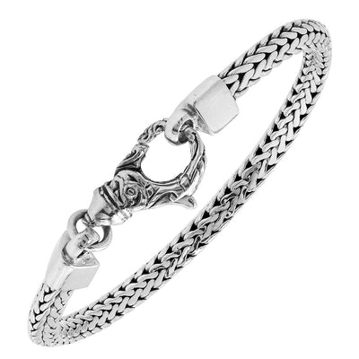 Sterling Silver 4mm Balinese Woven Chain Bracelet, 8 inches with Large Lobster Lock