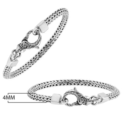 Sterling Silver 4mm Balinese Woven Chain Bracelet, 8 inches with Large Lobster Lock