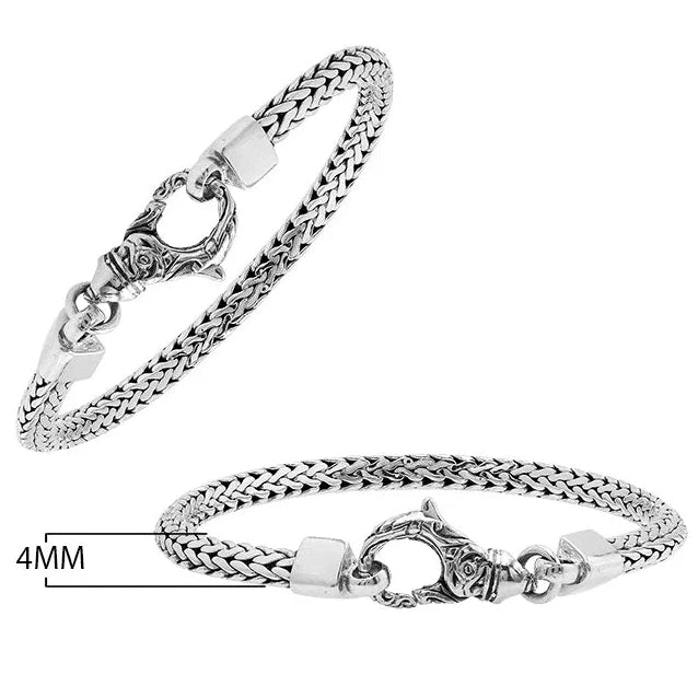 Sterling Silver 4mm Balinese Woven Chain Bracelet, 8 inches with Large Lobster Lock