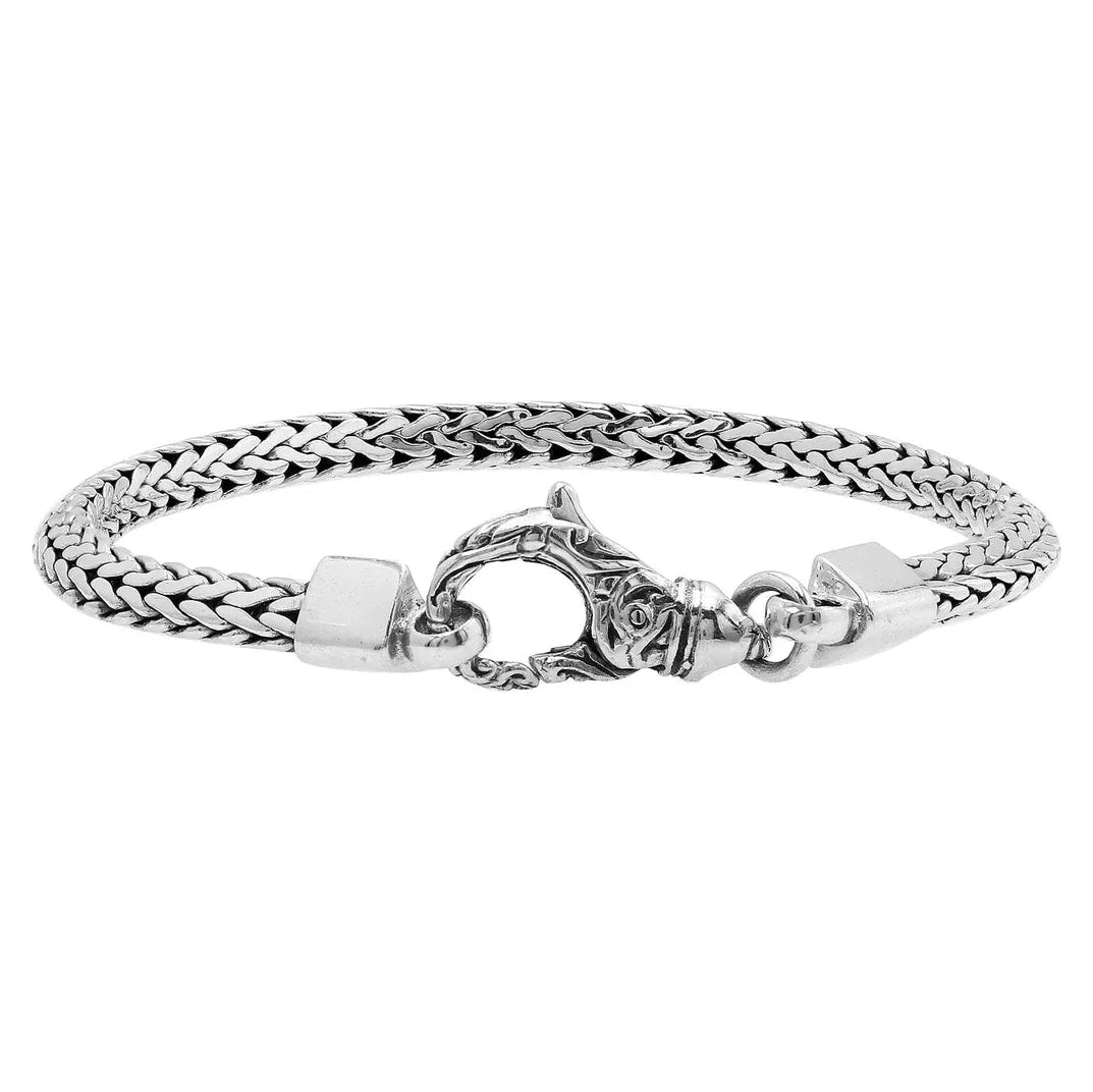 Sterling Silver 4mm Balinese Woven Chain Bracelet, 8 inches with Large Lobster Lock