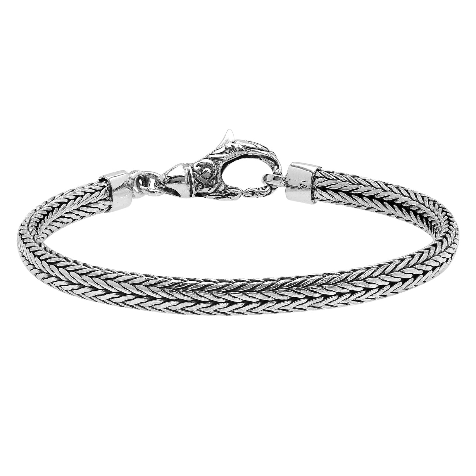 Sterling Silver 5mm Balinese Woven Chain Bracelet, 8 inches with Large Lobster Lock