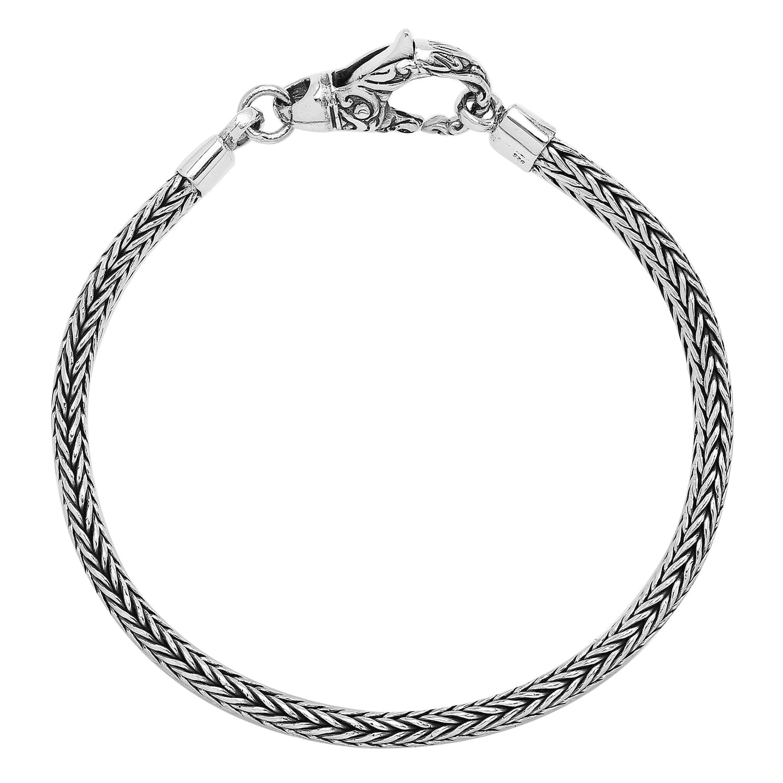 Sterling Silver 5mm Balinese Woven Chain Bracelet, 8 inches with Large Lobster Lock