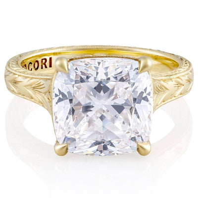 Tacori, Founder's Collection, Wheat Hand Engraved Wide Band Cushion Solitaire Engagement Ring Setting in 18K Yellow Gold