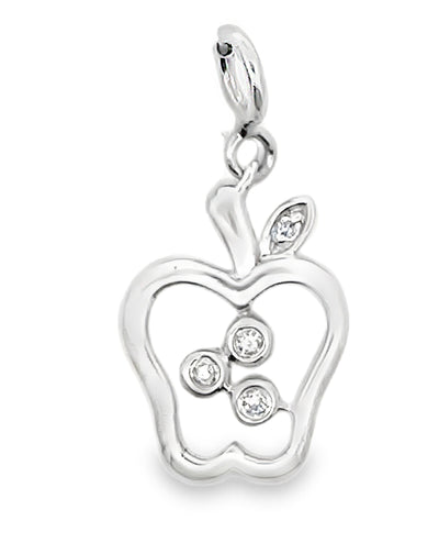 14K White Gold Apple Charm with Diamonds 0.03 Carats