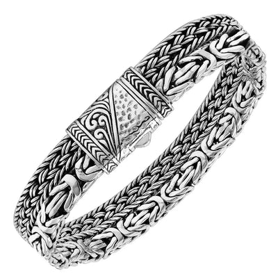 Sterling Silver Bold 13 Millimeter Width, 8 Inch Length, Woven Link Bracelet with Push Clasp