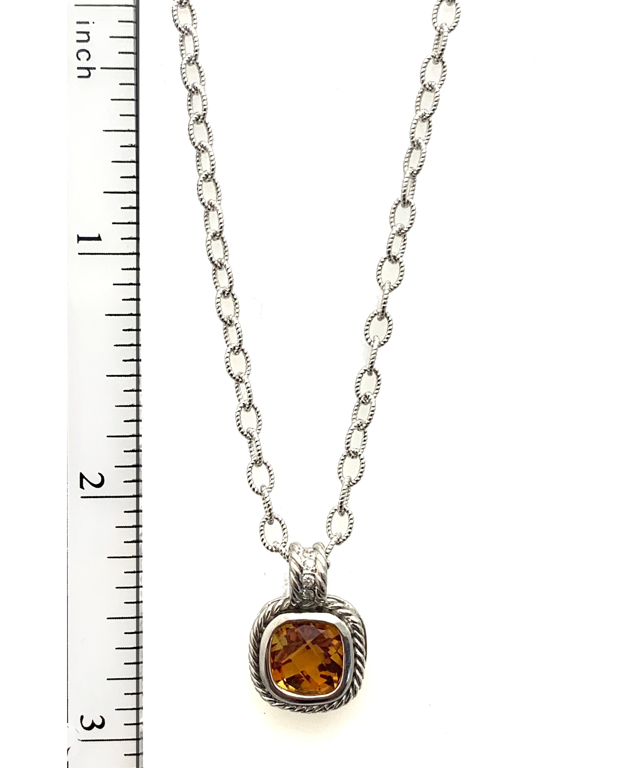 2.50 Carat Orange Citrine and Diamond Necklace in 14K White Gold