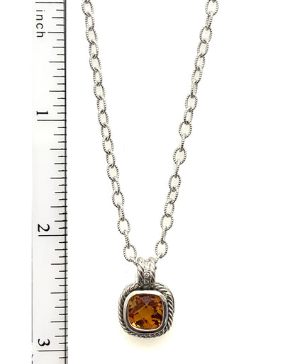 2.50 Carat Orange Citrine and Diamond Necklace in 14K White Gold