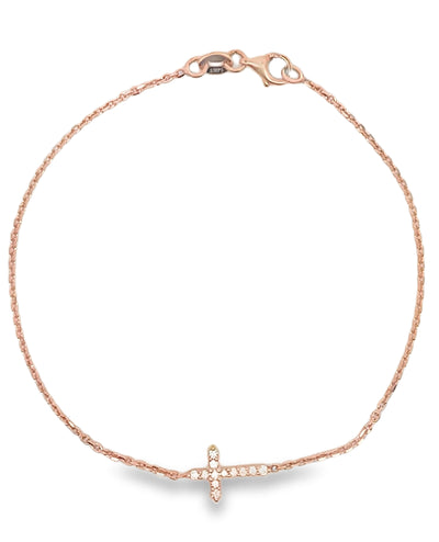 14K Rose Gold Diamond Cross Bracelet