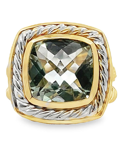9.10 Carats Mint Quartz Cable Ring in 14k Yellow and White Two Tone Gold