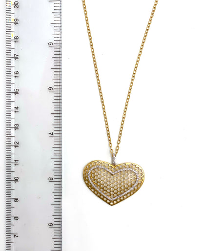 Honeycomb Heart Necklace with Matte Finish and Pave 0.30 Carats Diamonds in 18K Yellow
