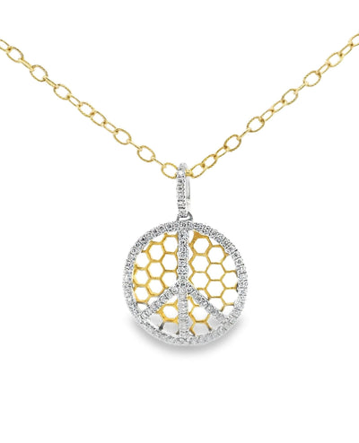 Round Honeycomb Peace Diamond Necklace in 18K Yellow Gold