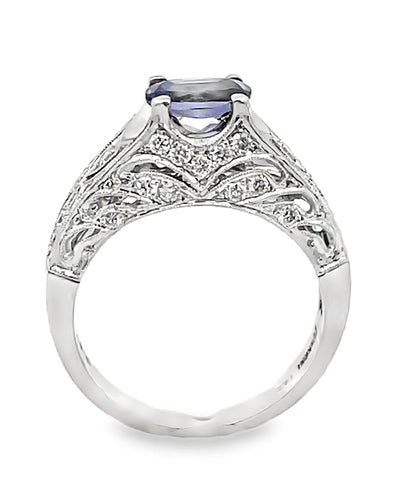 Zeghani ZR201 14K White Gold 0.41 Carat Diamond Ring with 7X5 Millimeter Oval Iolite