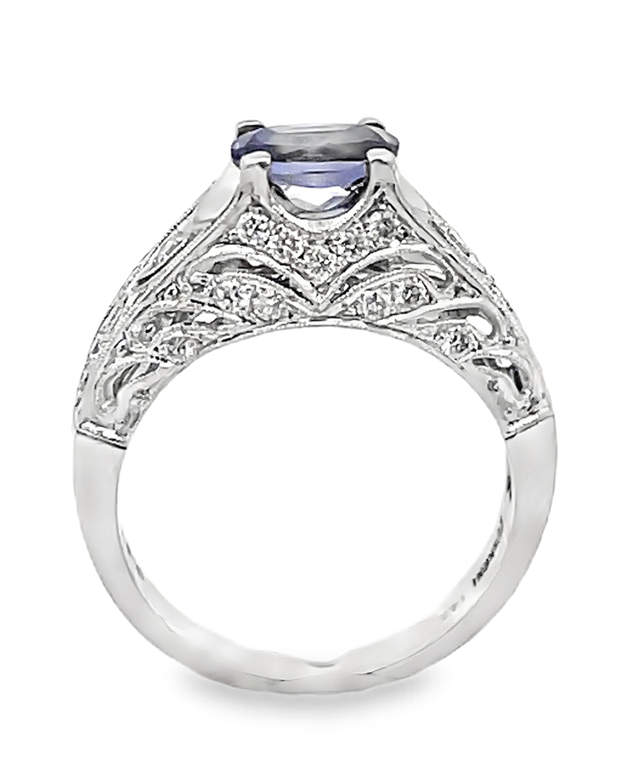 Zeghani ZR201 14K White Gold 0.41 Carat Diamond Ring with 7x5mm Oval Iolite
