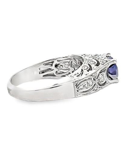 Zeghani ZR201 14K White Gold 0.41 Carat Diamond Ring with 7x5mm Oval Iolite