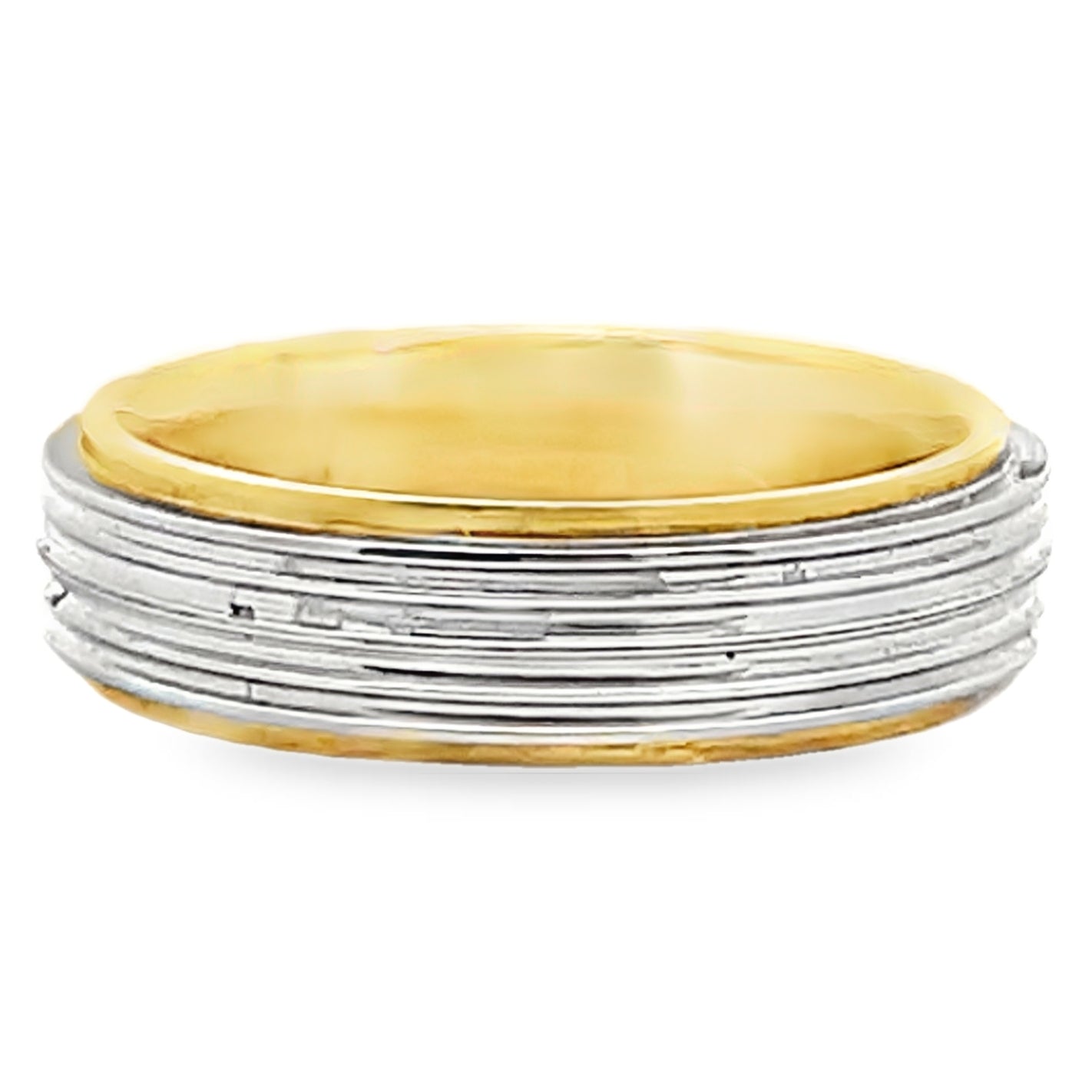 Platinum & 18K Yellow Gold Wedding Band with Linear Details