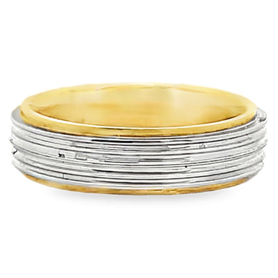 Platinum & 18K Yellow Gold Wedding Band with Linear Details