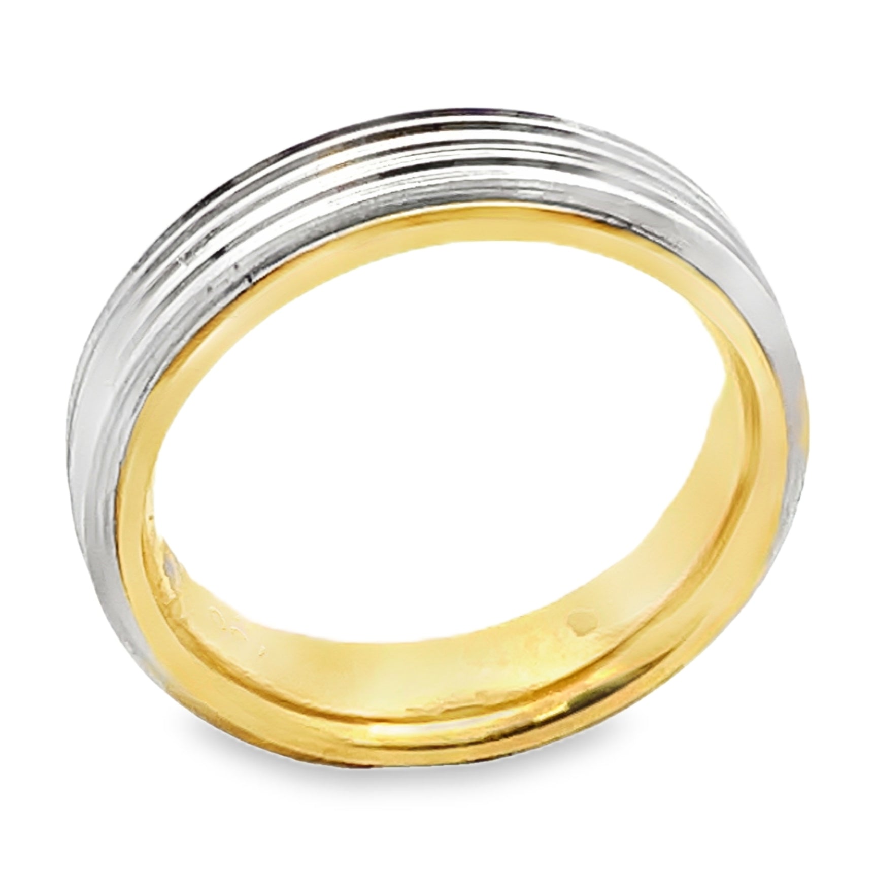 Platinum & 18K Yellow Gold Wedding Band with Linear Details