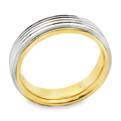 Platinum & 18K Yellow Gold Wedding Band with Linear Details