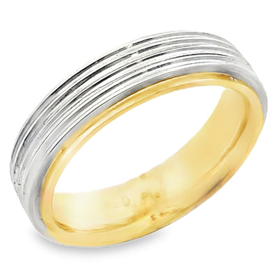 Platinum & 18K Yellow Gold Wedding Band with Linear Details